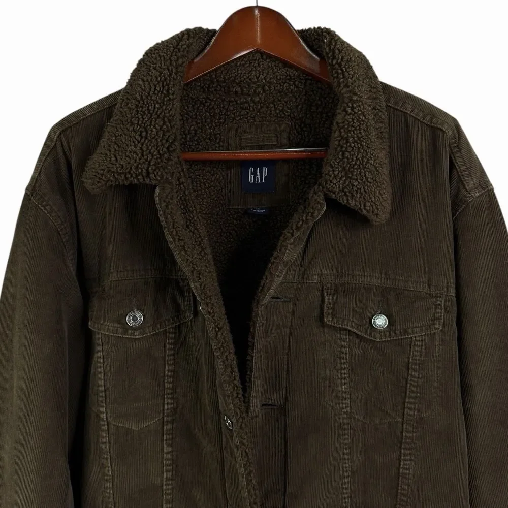 Vintage 90s Y2K Gap Men's Brown Sherpa Lined Corduroy Icon Jacket XXL Aviator
